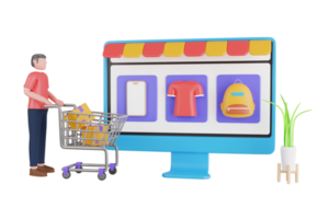 Shopping online on website or mobile application. Online shopping web 3d illustration png