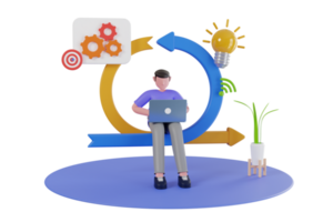 3d illustration of business workflow. Concept of workflow process, project implementation. programmer workflow 3d illustration png