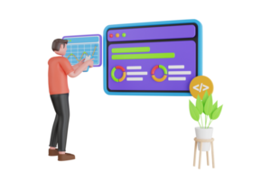 personas pruebas el interfaz y usabilidad de un solicitud. solicitud pruebas servicios concepto.software pruebas isométrica aterrizaje página. funcional prueba 3d ilustración png