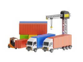 3d Gabelstapler Handhabung Container Box Wird geladen beim das Docks mit LKW. Wird geladen und Entladung von Behälter. 3d Illustration png