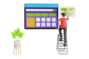 Mobile ux concept. UX UI design development. Web designer, programmer or freelancer work on web and ui application development usability. 3d illustration png