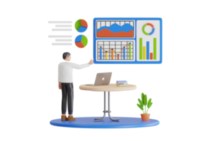 3d illustratie van professioneel bedrijf analist, controle en financieel analyse. gereedschap voor gegevens analyse, statistisch of financieel analyses. png