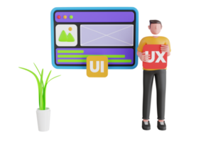 3D Web designer, programmer or freelancer work on web and ui application development usability.UI and UX designers creating functional web interface design for websites png