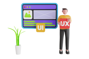 3D Web designer, programmer or freelancer work on web and ui application development usability.UI and UX designers creating functional web interface design for websites png