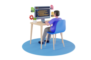 Concept of script coding and programming web site. programmer coding a new project using computer. 3d illustration png