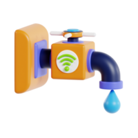 Smart water tap system 3d icon. Internet of things concept with wireless connection png