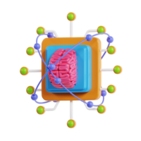 3d cerebro con ai chip icono. 3d ilustración de artificial inteligencia, cerebro, chip, tecnología png