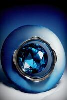 A Blue Diamond Sitting On Top Of A White Object. photo