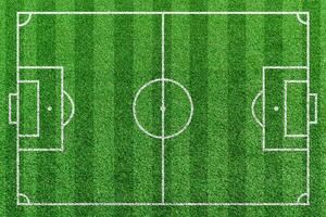 Top view stripe grass soccer field. Green lawn with white lines pattern background. photo