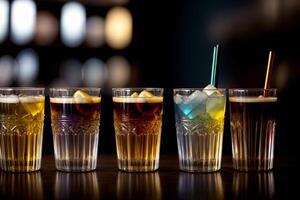 A Row Of Glasses Filled With Different Types Of Drinks. AI Generated photo