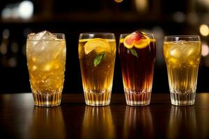 A Row Of Glasses Filled With Different Types Of Drinks. AI Generated photo