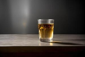 A Glass Filled With Liquid Sitting On Top Of A Table. photo