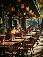 photography of outdoor cafe in daylight with smooth lighting AI generated photo