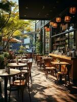 photography of outdoor cafe in daylight with smooth lighting AI generated photo