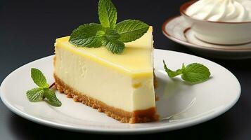 tarta de queso plato con blanco plato en blanco antecedentes ai generar foto