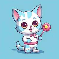 Cute cartoon cat holding a lollipop candy AI generative photo