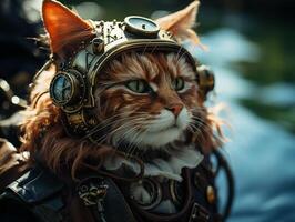 photography of steam punk cat in sea, insane detail AI generative photo