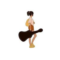 adolescente ragazza passeggiate con chitarra Astuccio. 4k video metraggio