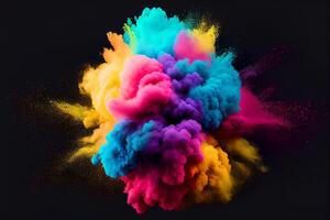 Beautiful fantasy Color explosion on black background. Generative Ai. photo