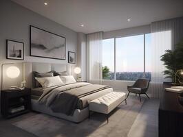 Interior design concept of luxury condo bedroom. . photo