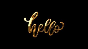 Hola animación letras con oro textura, negro fondo, mano letras. video