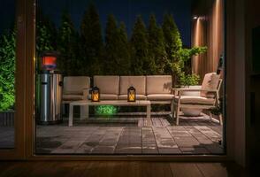 Cozy Outdoor Lounge Area in the Evening photo