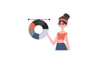 A woman stands waist-deep with a color wheel in her hands. Isolated. Element for presentation. vector