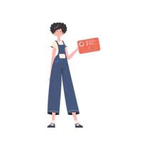 A woman holds a panel with analyzers and indicators in her hands. IOT and automation concept. Isolated. Trendy flat style. . vector