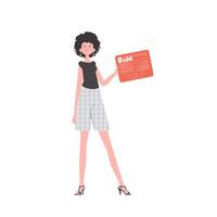 A woman holds a panel with analyzers and indicators in her hands. Internet of things and automation concept. Isolated. Trendy flat style. . vector