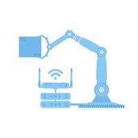 Icon of a robotic hand holding a box. Internet of things concept. Isolated. . vector
