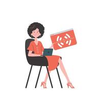 The girl is holding the IoT icon in her hands. Internet of things and automation concept. Isolated. Trendy flat style. illustration. vector