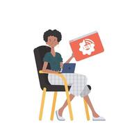 The girl is holding the IoT icon in her hands. Internet of things and automation concept. Isolated. illustration in trendy flat style. vector