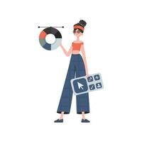 A woman stands in full growth with a color wheel in her hands. Isolated. Element for presentation. vector