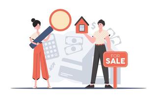 Realtor team. Real estate purchase concept. Good for websites, apps and presentations. Flat style. . vector