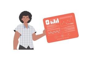 A man holds a panel with analyzers and indicators in his hands. Internet of things concept. Isolated. Trendy flat style. . vector