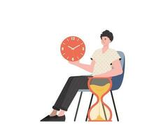 A man sits in a chair with an hourglass. Isolated. Element for presentation. vector