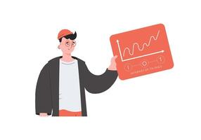 A man holds a panel with analyzers and indicators in his hands. IoT concept. Isolated. illustration. vector