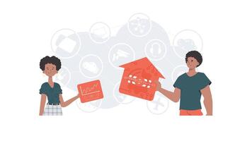 iot concepto. un hombre y un mujer son un equipo en el campo de el Internet de cosas. bueno para sitios web y presentaciones vector ilustración.