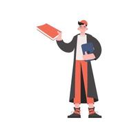 The guy stands in full growth and holds a textbook in his hands. Isolated. Element for presentations, sites. vector