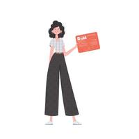A woman holds a panel with analyzers and indicators in her hands. Internet of things and automation concept. Isolated. illustration in trendy flat style. vector