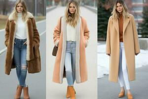 four different styles of coats with fur collars photo