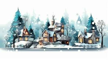 Winter, festive, Christmas background. In a whimsical vintage illustration, a merry scene unfolded at home on a magical winter night, with snowflakes swirling in the air with AI Generative photo