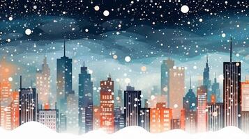 Winter, festive, Christmas background. In a whimsical vintage illustration, a merry scene unfolded at home on a magical winter night, with snowflakes swirling in the air with AI Generative photo