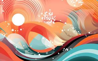 The abstract wallpaper design features a combination of vibrant colours and futuristic lines that create a visually stunning graphic with a textured, light background with photo