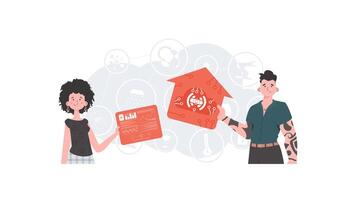 IoT concept. A man and a woman are a team in the field of the Internet of things. Good for websites and presentations. Trendy flat style. . vector