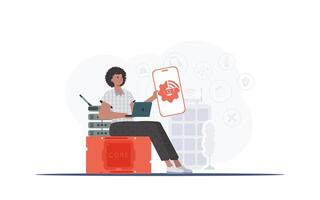 IOT and automation concept. A man holds a phone with the IoT logo in his hands. . vector