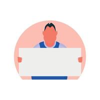 Male with empty banner. The guy is protesting. Vector illustration.