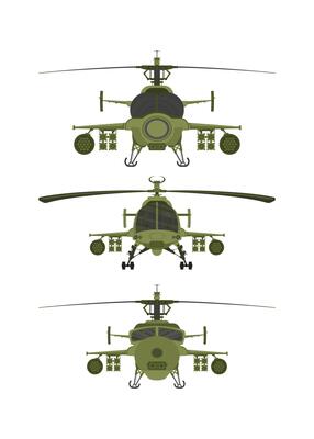 Set Helicopters military 2D illastration on white isolate background