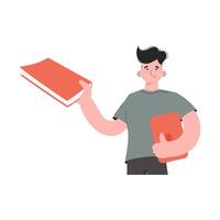 The guy is waist-deep with a book and a tablet. Isolated. Element for presentations, sites. vector