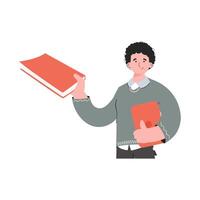 The guy is waist-deep with a book. Isolated. Element for presentations, sites. vector